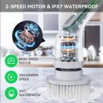 Cordless Electric Spin Scrubber with 7 Replaceable Brush Heads - Fast Charging, Retractable Handle, Dual-Speed Settings - Ideal for Bathroom, Kitchen, Glass, Bathtub, and Car Cleaning, White - Image 2