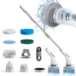 Cordless Electric Spin Scrubber with 7 Replaceable Brush Heads - Fast Charging, Retractable Handle, Dual-Speed Settings - Ideal for Bathroom, Kitchen, Glass, Bathtub, and Car Cleaning, White