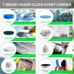 Cordless Electric Spin Scrubber with 7 Replaceable Brush Heads - Fast Charging, Retractable Handle, Dual-Speed Settings - Ideal for Bathroom, Kitchen, Glass, Bathtub, and Car Cleaning, White - Image 5