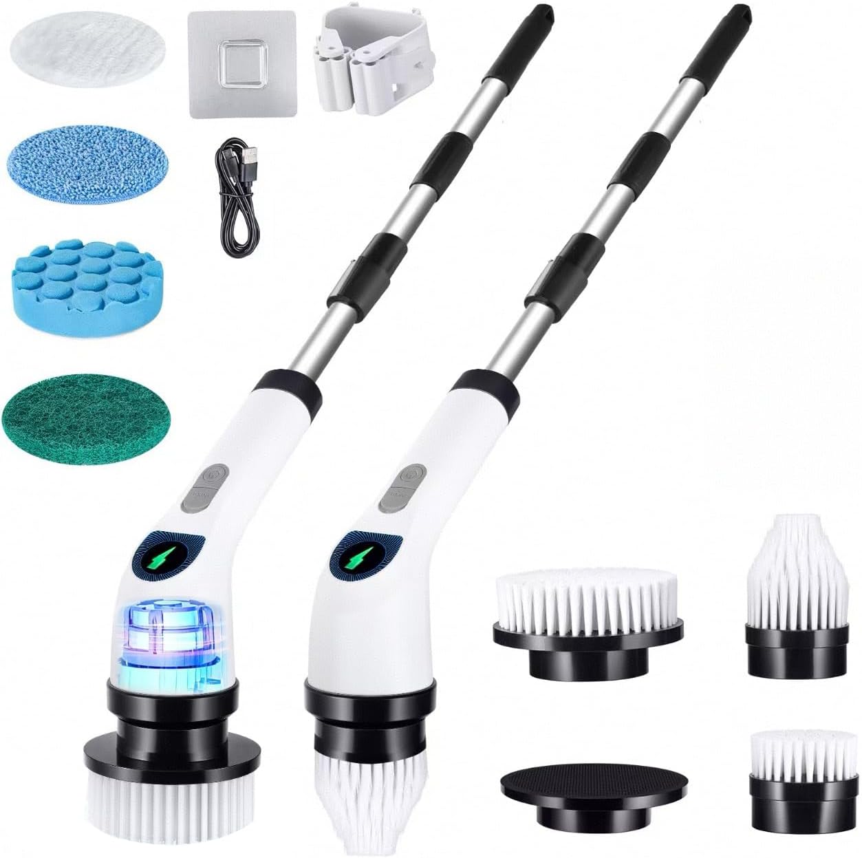 Product-28.01 Electric Spin Scrubber for Cleaning, Adjustable Shower Brush with 7 Replaceable Heads & Power LED Display, 2 Speed Waterproof Cordless Shower Scrubber for Bathtub, Kitchen, Car, White - Image 1