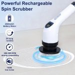 Electric Spin Scrubber for Cleaning, Adjustable Shower Brush with 7 Replaceable Heads & Power LED Display, 2 Speed Waterproof Cordless Shower Scrubber for Bathtub, Kitchen, Car, White - Image 4