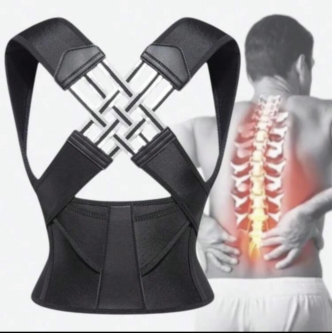Correction Belt Open Shoulder Anti-Humpback Corrector For Adult Men And Women - Black, Black Back Posture Correction Waist Trainer Corrector - Image 1